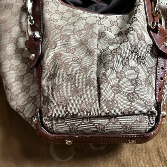 Tan canvas Gucci design, medium leather stripes and accents - Picture 8 of 9